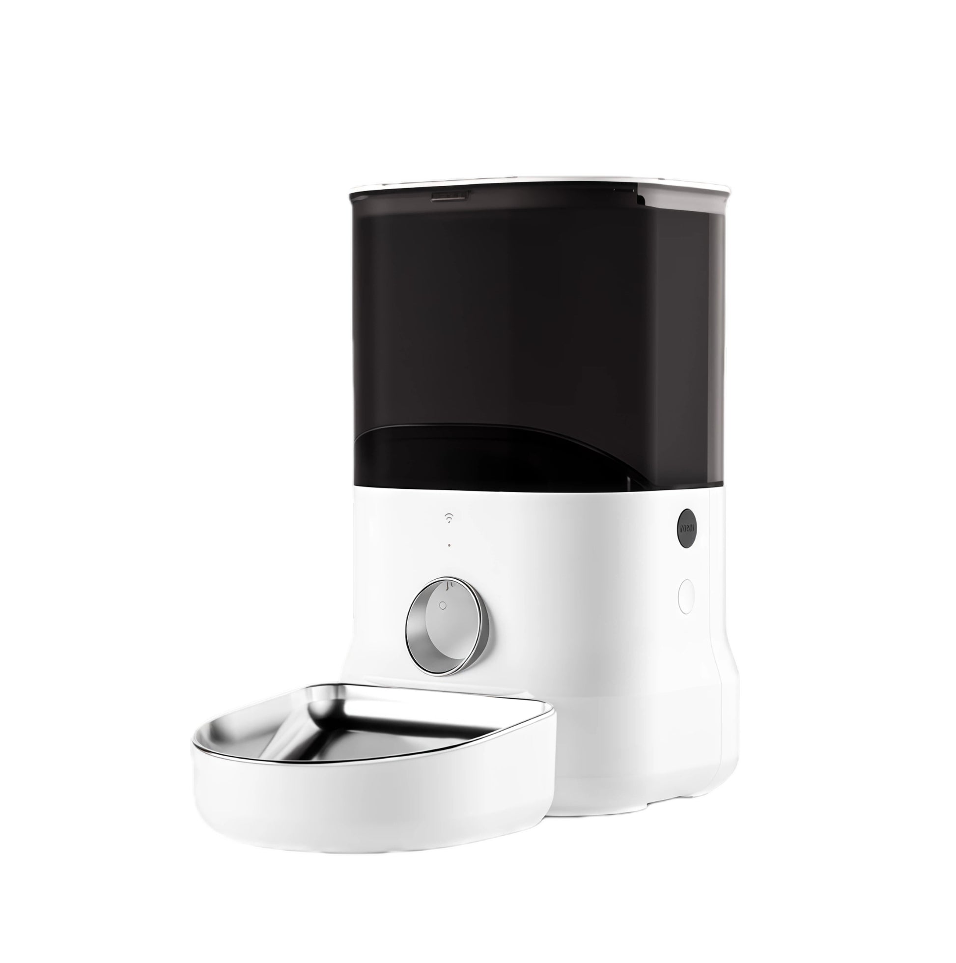 Front studio shot of the Dogness F10 4 L smart feeder featuring a hygienic stainless-steel food bowl for cats and small dogs.