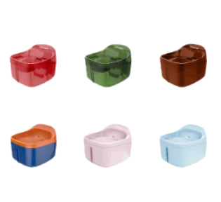 Six color options of Dogness Smart Fountain including red, green, brown, orange, pink, and blue – stylish and functional pet water dispensers for any home decor