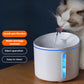 White cat drinking from Dogness Smart Fountain Plus with flowing water; features include quadruple filtration, water shortage reminder, silent operation, and easy cleaning