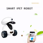 White Dogness iPet Robot with smartphone showing live HD video feed, interactive controls, and treat dispensing function for remote pet monitoring and play