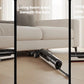 A three-panel image demonstrating the Dreame H15 Pro's versatile lay-flat design cleaning hard-to-reach areas, including under a bed, beneath a sofa, and under a living room TV cabinet