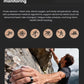 Rock climber scaling a cliff with the black Dreame Ring on his finger; overlaid icons show running, swimming, cycling and other sports modes supported by the ring’s three-axis motion sensors.