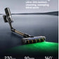 The Dreame Z20 Station vacuum is shown laying 180 degrees flat to clean under low furniture, with its green light illuminating the floor. Key features are highlighted below: 230AW hurricane suction, 90-minute ultra-long battery life, and a 140-degree wide-angle dust display.