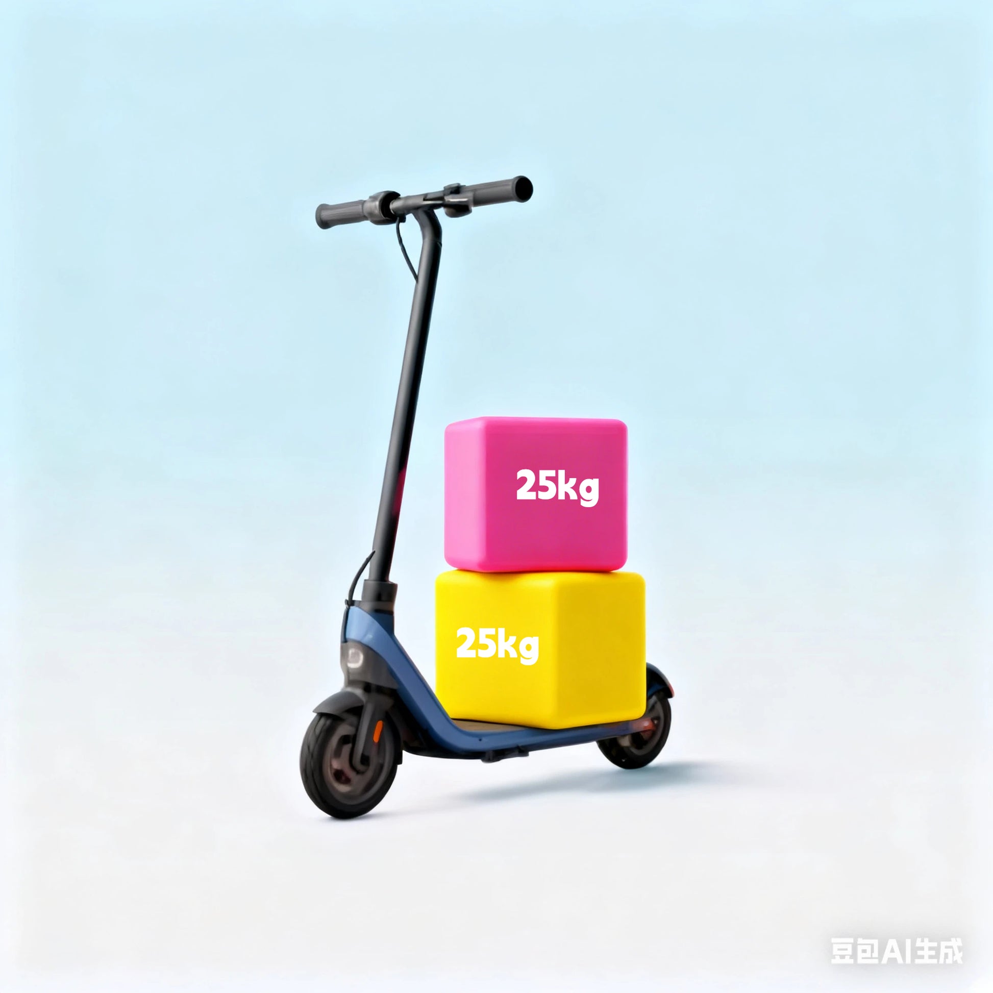 The Segway C2 Lite kids' scooter demonstrating its robust build and high weight capacity by easily supporting two 25kg blocks.