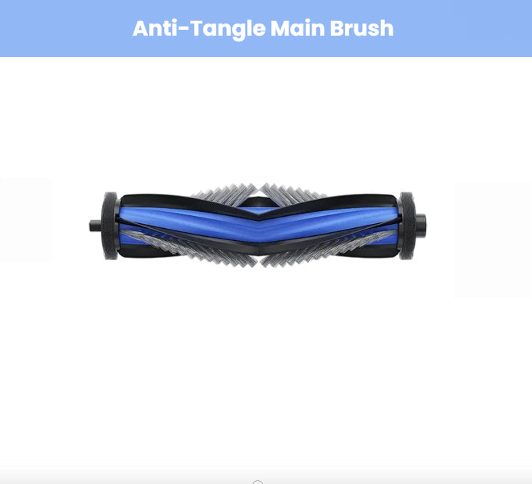Official ECOVACS anti-tangle main roller brush engineered for DEEBOT X8, T50, N50 and T80 robot vacuums.  Features dual-comb silicone blades and dense bristles to prevent hair wrap, maintain suction and extend vacuum life.  Drop-in replacement, easy install, genuine ECOVACS quality.