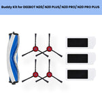 Genuine ECOVACS Buddy Kit: 1 anti-tangle main brush, 4 red side brushes, 3 high-efficiency filters for DEEBOT N20, N20 PLUS, N20 PRO & N20 PRO PLUS robot vacuums.