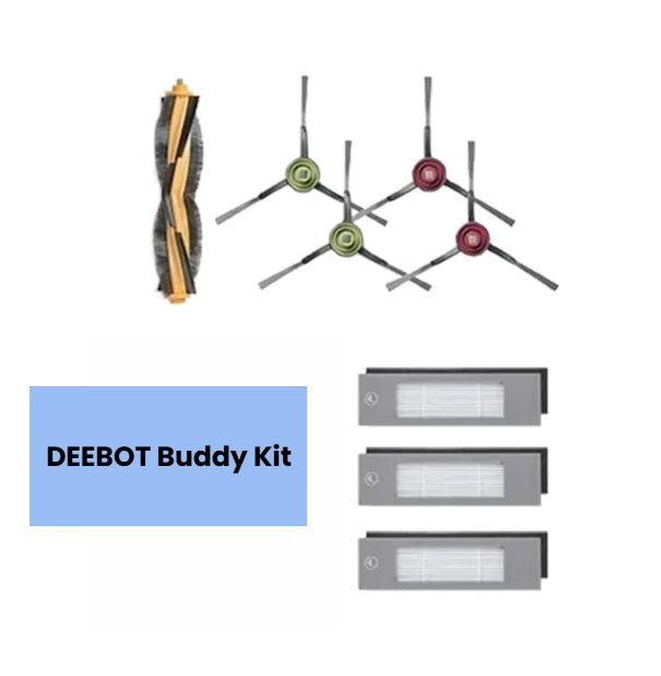 Genuine ECOVACS Buddy Kit: 1 main brush, 4 side brushes (2 green/2 red), 3 high-efficiency filters for N10, T9, N8, T8, 920, 950 & N7 robot vacuums