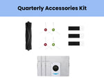 Official ECOVACS quarterly accessory kit for DEEBOT T20 OMNI: 1 main brush, 4 side brushes (2 red/2 green), 3 filters, 4 gray mop pads & 3 white dust bags.