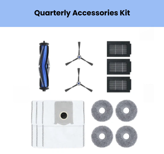 Genuine ECOVACS quarterly accessory kit for DEEBOT T50 MAX: 1 main brush, 2 side brushes, 3 filters, 4 mop pads & 4 dust bags.