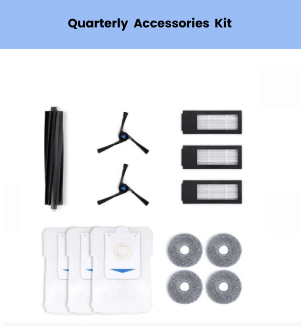 Genuine ECOVACS quarterly accessory kit for DEEBOT X2 OMNI: 1 main brush, 2 side brushes, 3 filters, 4 mop pads & 4 dust bags.