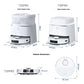 Diagram showing the dimensions of the Ecovacs T30 Pro Omni robot vacuum cleaner and its stations. The tank station is 48 cm tall, 49 cm wide, and 40.9 cm deep. The base station is 40 cm tall, 49 cm wide, and 40.9 cm deep. The Deebot itself is 10.4 cm tall with a diameter of 35.1 cm