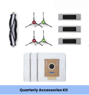 Official ECOVACS quarterly accessory kit for T9+, N8+, T8+ & N10 PLUS: 1 main brush, 4 side brushes (2 red/2 green), 3 filters & 3 dust bags.
