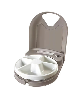 Eatwell Pet Feeder 5 Meal automatic pet feeder with open lid showing removable 4-compartment food tray — ideal for portion-controlled feeding of cats and dogs