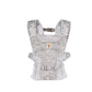 Front view of Ergobaby Aerloom baby carrier in heather grey. Compact, lightweight baby carrier with adjustable fit and breathable mesh material.