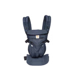 Studio shot of Ergobaby Omni Classic Mesh Carrier in navy blue—durable mesh fabric, adjustable waist belt, and secure buckles for safe and comfortable babywearing from birth.
