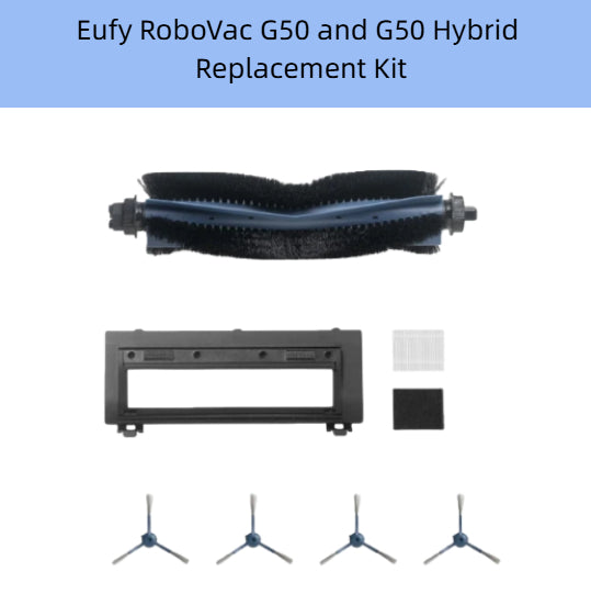 Eufy RoboVac G50 and G50 Hybrid Replacement Kit – Includes 1 Anti-Tangle Main Brush, 1 Filter Frame, 1 HEPA Filter, 1 Foam Filter, and 4 Side Brushes