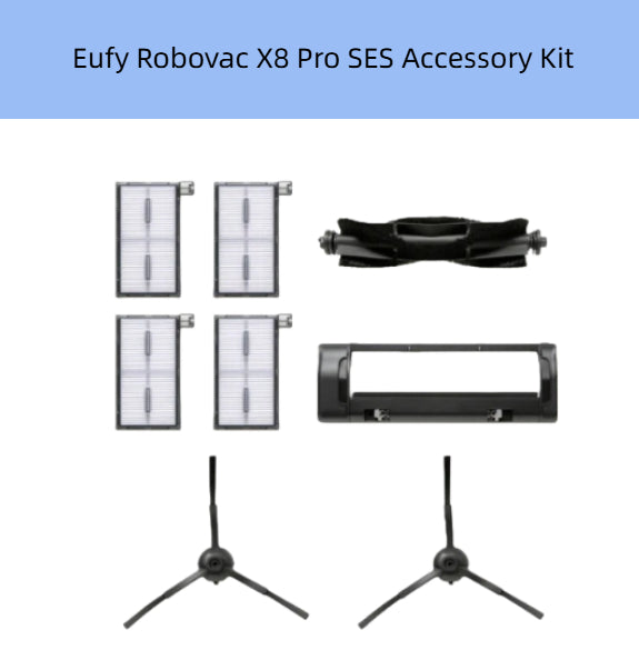Eufy Robovac X8 Pro SES Accessory Kit – Includes 4 HEPA Filters, 1 Anti-Tangle Main Brush, 1 Filter Frame, and 2 Side Brushes