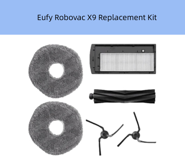 Eufy Robovac X9 Replacement Kit – Includes 2 Mopping Pads, 1 HEPA Filter, 1 Anti-Tangle Main Brush, and 2 Side Brushes