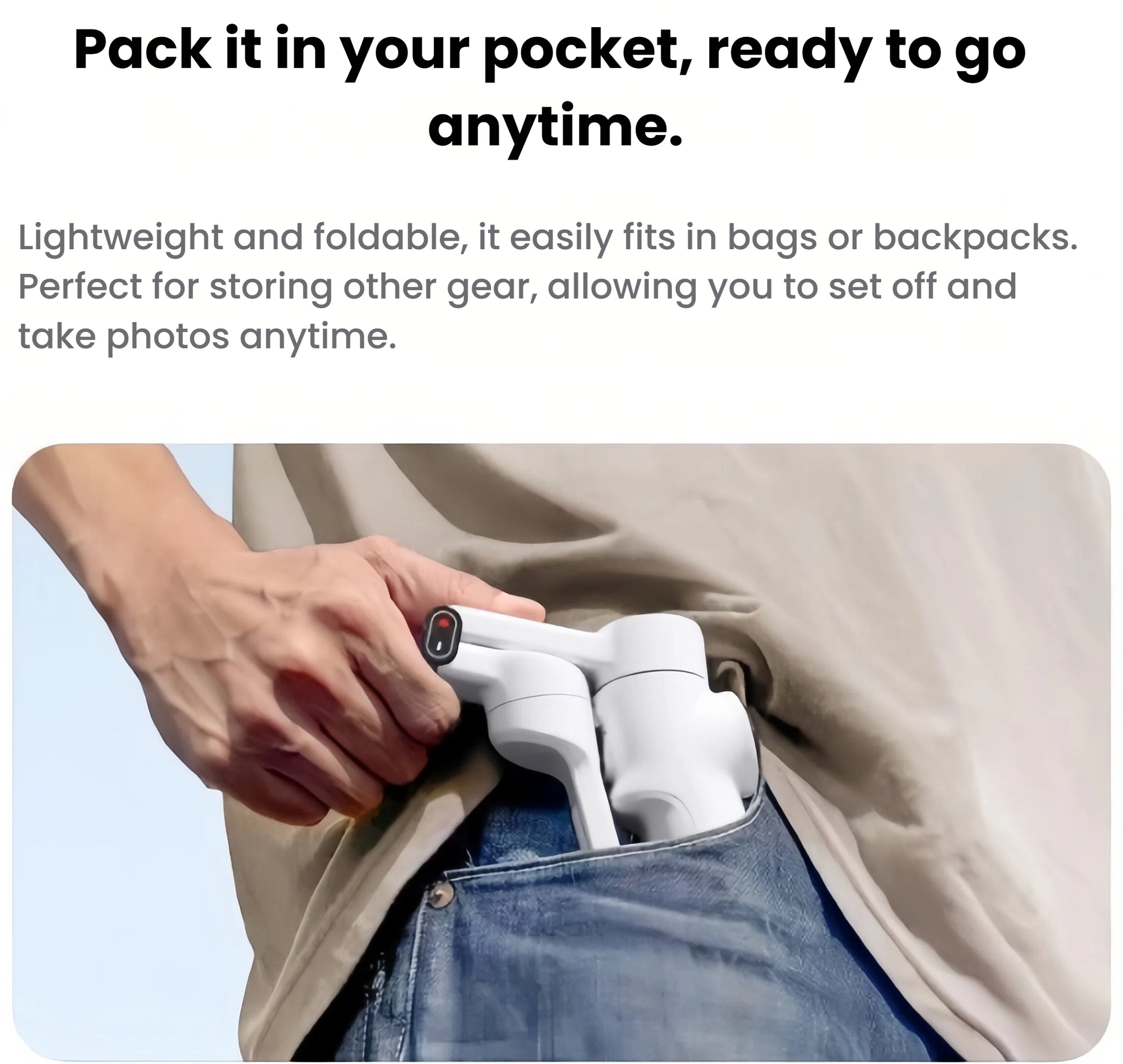 Lightweight Insta360 Flow 2 folded to pocket size, slipping into a backpack for on-the-go creators.