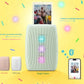 Fujifilm Instax Mini Link 3 shown in three color options: rose pink, white clay, and sage green. Vertical design with LED indicator lights. Bluetooth 5.1 enabled for fast wireless printing.