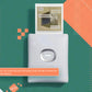 Fujifilm Instax Square Link white model printing a photo with interactive text bubbles and animated elements. Supports AR printing—scan to reveal hidden content like messages or videos.