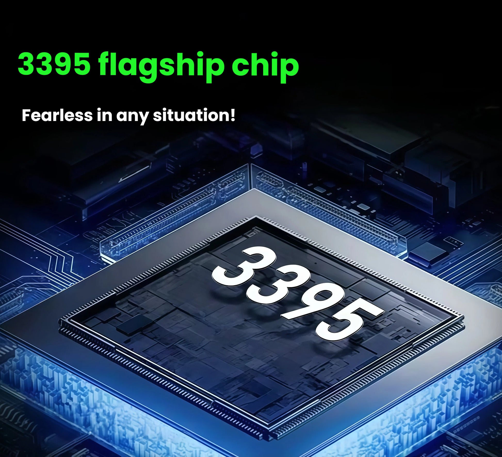 Close-up illustration of the Pixart PAW3395 optical sensor chip used in the GravaStar Mercury M2. This flagship-grade sensor delivers 26,000 DPI, 650 IPS tracking speed, and 50G acceleration, ensuring precise, lag-free cursor movement in any gaming scenario.