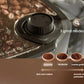 Philips HD7900 coffee machine's grind selector with three settings: exquisite, moderate, and coarse grains, displayed next to coffee beans