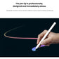 Hand holding HUAWEI M-Pencil Pro drawing a colorful stroke on a dark background. The precision-engineered tip supports three interchangeable nibs for optimal handwriting and sketching performance.