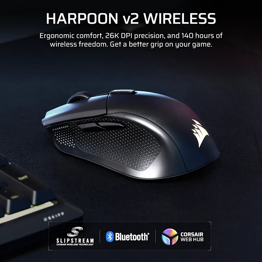 CORSAIR HARPOON v2 WIRELESS black mouse with ergonomic grip and tri-mode features