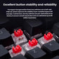Close-up of HyperX Gen 2 linear mechanical switches with half-wall POM rod and pre-lubricated stems. Designed for excellent button stability, smooth keystrokes, and up to 80 million keystroke lifespan.