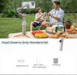 Dreamy Gray Insta360 Flow 2 AI Tracker Bundle accessories—magnetic clip, USB-C & USB-A cables, storage pouch—complete standard kit.