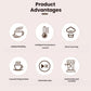 An infographic highlighting the main product advantages of the Smeg espresso machine, including icons for rapid preheating, intelligent temperature control, steam foaming, cup warming function, and automatic stop.