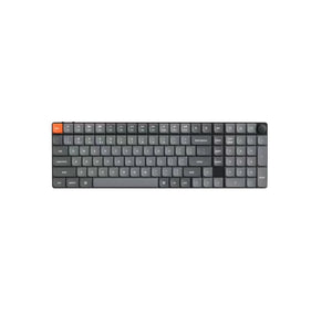 Front view of Keychron K17 Max full-size mechanical keyboard in black with gray keycaps and orange escape key, featuring numeric keypad, function keys, and multimedia controls on a white background.