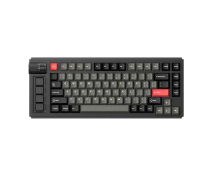 Front view of the Keychron Lemokey L1 wireless gaming keyboard in black finish with red Esc and Enter keys, showcasing its minimalist design and ergonomic keycap layout.