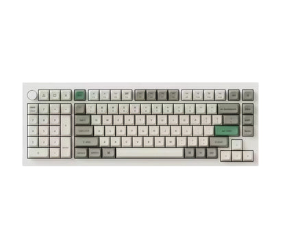 Front view of Keychron Q12 Max full-size mechanical keyboard with white and gray PBT double-shot keycaps, featuring a clean layout, function keys, and ergonomic design for daily use.