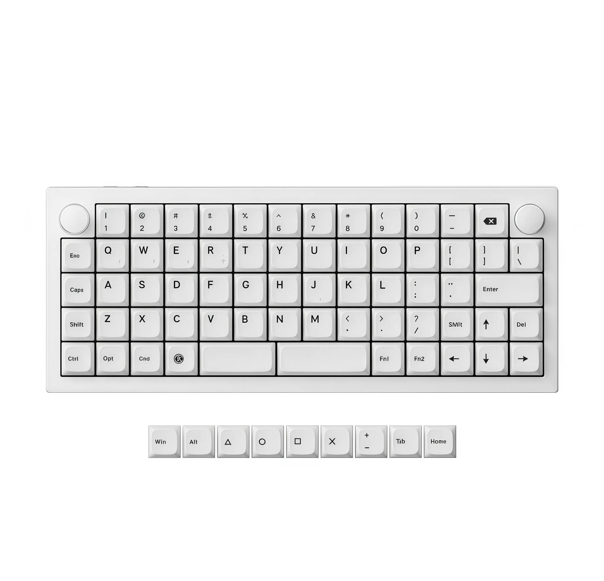 Full top view of the Keychron Q15 Max mechanical keyboard in light gray finish with clean keycap layout and two rotary dials on either side, ideal for minimalist and professional setups.