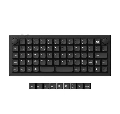Top view of the Keychron Q15 Max in black colorway showing complete 80% tenkeyless layout with dedicated function keys and additional modular keycaps below (Win, Alt, etc.) for enhanced customization.