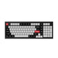 Full top view of Keychron Q5 HE in black colorway with red ESC and Enter keys, showcasing its 80% compact layout, dual-mode connectivity, and premium build quality.