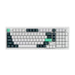 Top-down view of Keychron Q5 HE tenkeyless mechanical keyboard in white colorway, featuring double-shot PBT keycaps, green ESC and Enter keys, and minimalist design.