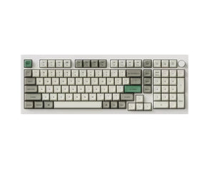 Top view of Keychron Q5 Max mechanical keyboard in white color scheme with clean, minimalist design, featuring full 96% layout including function keys, arrow keys, and numeric keypad on a neutral background.
