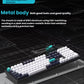 Top-down view of Keychron Q6 Max keyboard with CNC-machined 6063 aluminum chassis, resting on a technical drafting grid, emphasizing precision engineering and premium metallic finish.