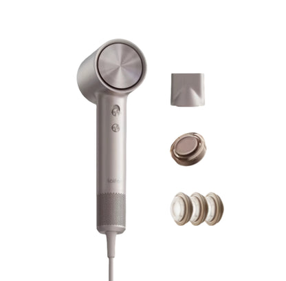 Laifen Swift 4 hair dryer with full accessory kit including diffuser, concentrator nozzle, essential oil chamber, and filter for customizable hair care.