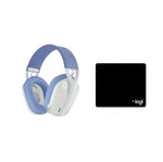  Product shot of the white-and-lilac G435 alongside its compact LIGHTSPEED USB receiver, ready for plug-and-play wireless gaming.