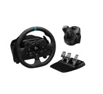  Full Logitech G923 racing kit including TRUEFORCE wheel, 3-pedal set, and optional gear shifter for PlayStation 5, PS4 & PC sim racing.