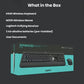 Product packaging shot listing everything inside: K540 wireless keyboard, M310t wireless mouse, Logitech Unifying receiver, three pre-installed AA batteries, and user documents.