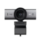 Front-facing shot of the Logitech MX Brio 4K webcam in graphite, showcasing its 8.5 MP Sony STARVIS sensor, ultra-wide lens, and built-in privacy shutter.