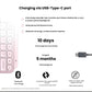 Infographic showing the Logitech MX Keys Mini’s USB-C charging port, 10-day battery life (5 months with backlight off), Bluetooth Low Energy, and support for up to 10 paired devices.