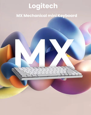 Overhead view of the Logitech MX Mechanical Mini keyboard in graphite, showing the complete 75% key arrangement and low-profile mechanical switches.