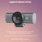 Hero image of the MX Brio 4K webcam on a gradient background, labeled “Logitech Master Series,” promoting ultra-clear 4K resolution for streaming, meetings, and content creation.