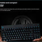 Hands holding the Logitech PRO tenkeyless keyboard against a dark background, illustrating its portable, space-saving form factor ideal for competitive gaming setups.